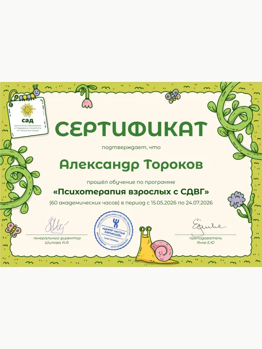 Превью документа: Сертификат САД 2026